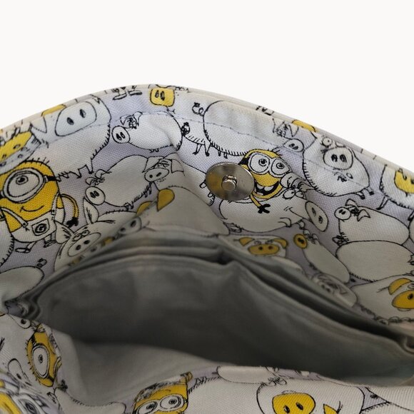 Minions Despicable Me Light Gray Yellow Allover Pattern Crossbody Tote Bag Teens - Picture 5 of 11